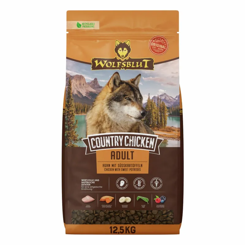 Schneller Versand Sparpaket WOLFSBLUT Country Chicken Huhn mit Süßkartoffeln 2x12,5kg Hundetrockenfutter